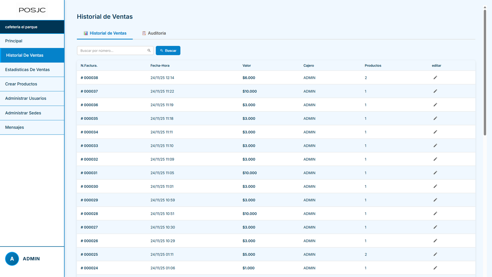 Captura del sistema POSJC